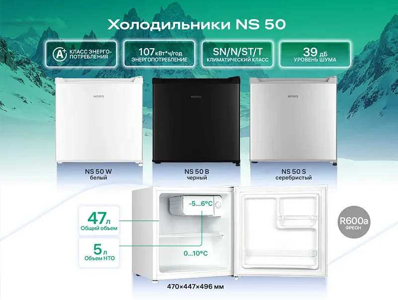 Обновленная палитра компактных решений: мини-холодильники NORD NS 50 в черном и серебристом цветах NORD